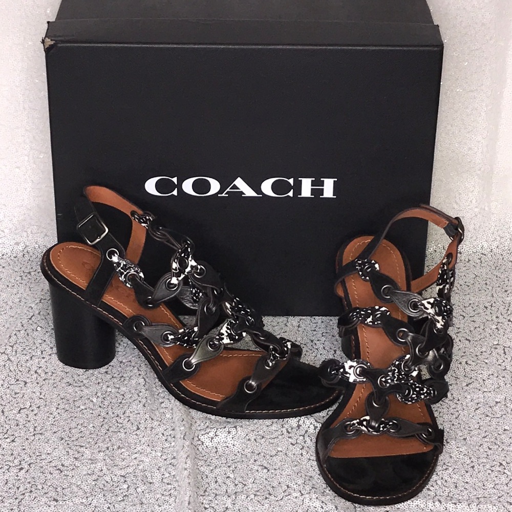 COACH Black White Gunmetal Slingback SZ 9 B